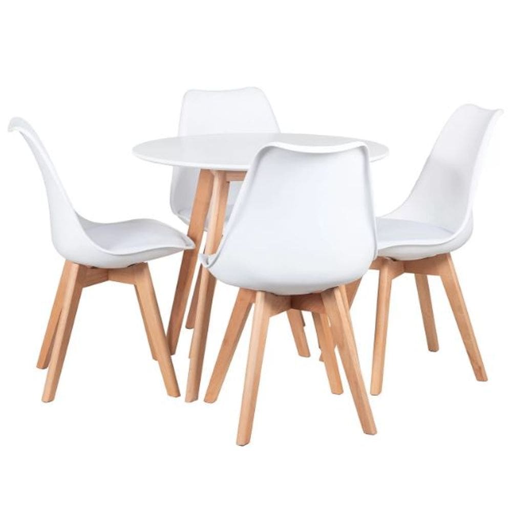Kit Mesa Leda Redonda 90cm com 4 Cadeiras Brancas – Compacta, Moderna e Ideal para Cozinha ou Sala de Jantar