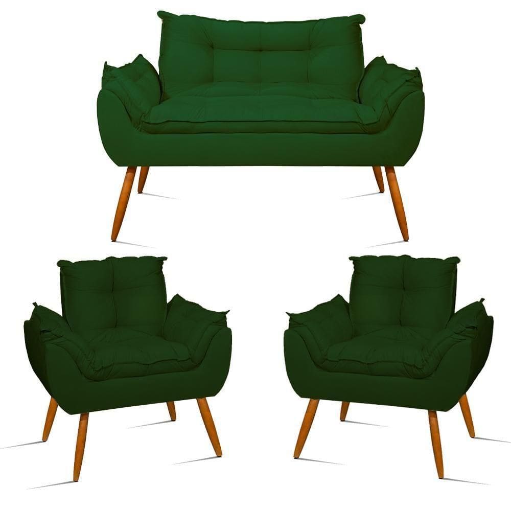 Kit Namoradeira Opala + 2 Poltronas Para Sala Balaqui Decor Verde