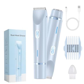 Barbeador elétrico feminino Glowshave 2 em 1, aparador corporal azul