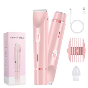 Barbeador elétrico feminino Glowshave 2 em 1, aparador corporal rosa