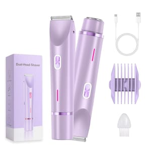 Barbeador elétrico feminino Glowshave 2 em 1, aparador corporal roxo