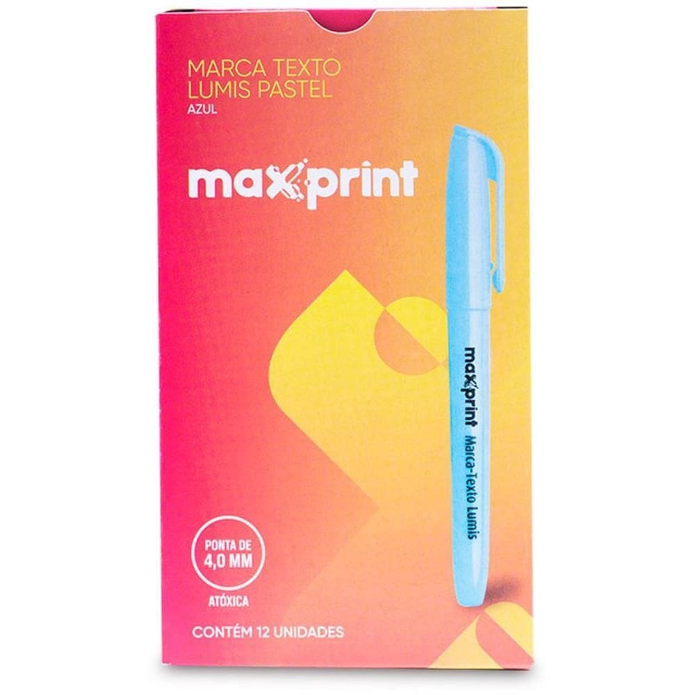 Caneta Marca Texto Lumis Azul Pastel 12 unid  - Maxprint