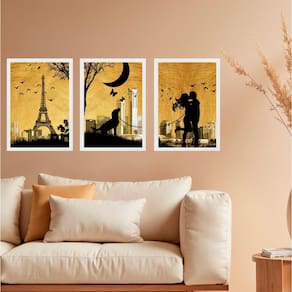 Kit 3 Quadros Decorativos Casal Cachorro Paris 45X34Cm