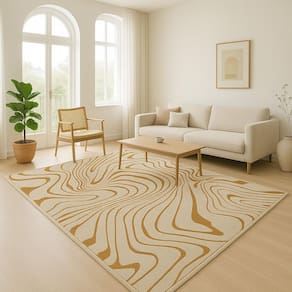 Tapete Sala 300X300Cm 3X3 Sem Pelo Organico Bege Dourado