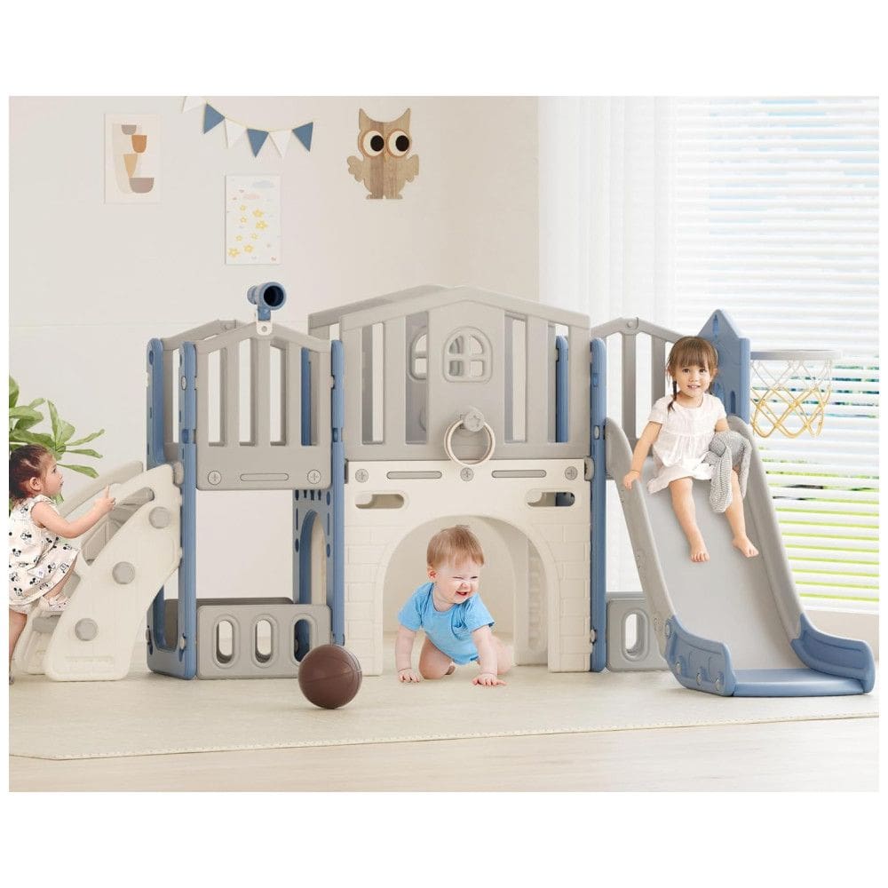 Escorregador 9 em 1 XJD, Escorregador para Bebês a Partir de 1 Ano, Playground com Cesta de Basquete, Para Interior e Exterior (Azul), para