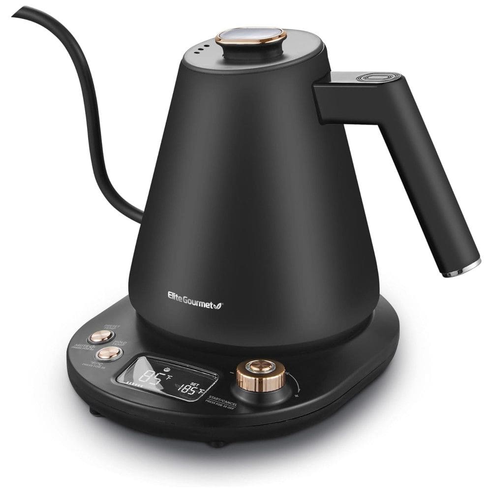 Chaleira Eletrônica de Luxo Elite Gourmet EKT3001 1L, Interior em Aço Inox 304, Programação de Temperaturas, Manter Quente, Sem Fio, Base