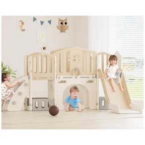 Escorregador 9 em 1 XJD, Escorregador para Bebês a Partir de 1 Ano, Playground com Cesta de Basquete, Para Interior e Exterior (Bege), para