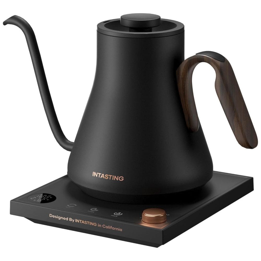 Chaleira Elétrica INTASTING Gooseneck, Controle de Temperatura, Aço Inoxidável, Aquecimento Rápido, 0.9L Preto Brilhante