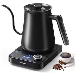 Chaleira Elétrica HIYAKOI Gooseneck com Controle de Temperatura, Ideal para Café e Chá, Aquecimento Rápido de 1200W em Aço Inoxidável, 0,8L