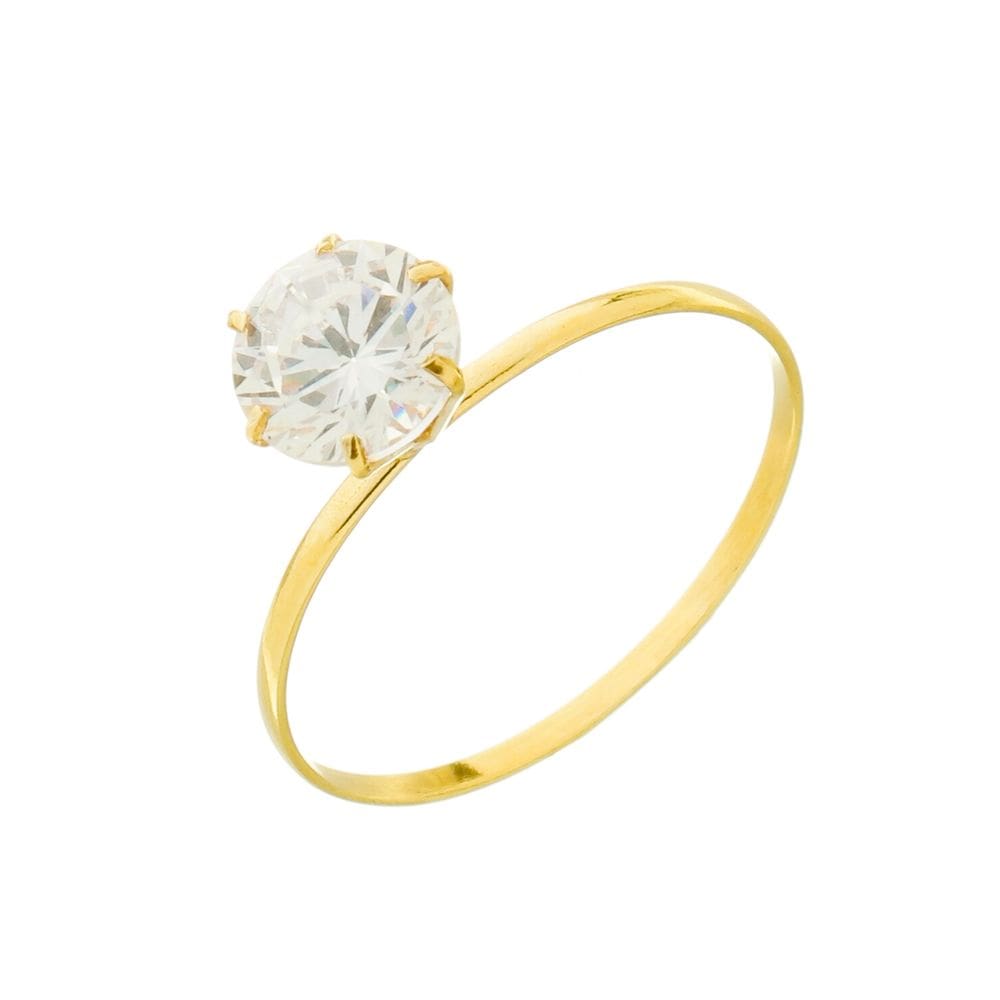 Anel Ouro Feminino 18k 750 Zircônia Água Marinha