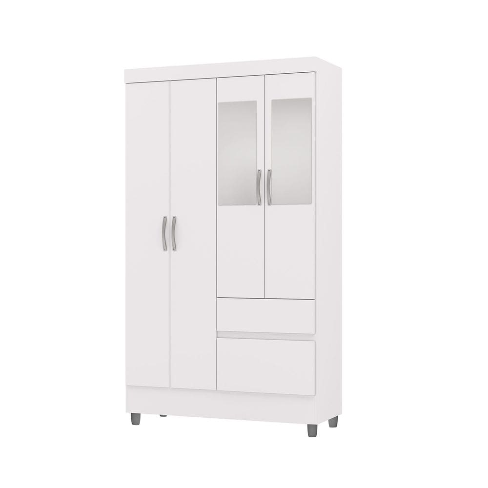 Guarda Roupa Solteiro 102cm Com Espelho Mayra Flex Branco V02 - Mpozenato
