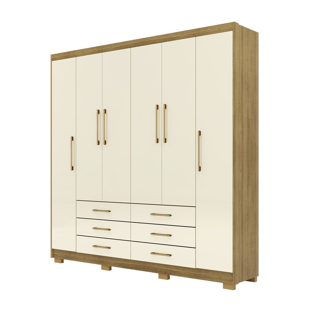 Guarda Roupa Casal 223cm 6 Portas Rick Nature/Champanhe V02 - Mpozenato