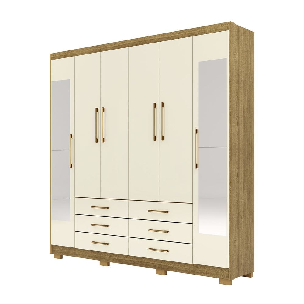 Guarda Roupa Casal 223cm Com Espelho Rick Nature/Champanhe V02 - Mpozenato