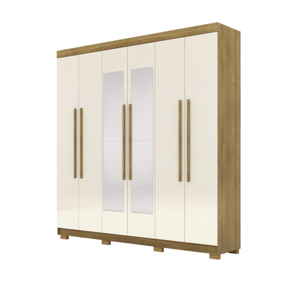 Guarda Roupa Casal 218cm Com Espelho Elegance Nature/Champanhe - Vila Rica