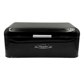 Porta Pão em Metal com Tampa Preto 42cm