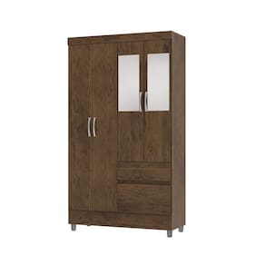 Guarda Roupa Solteiro 102cm Com Espelho Ideal Imbuia Rústico - Vila Rica