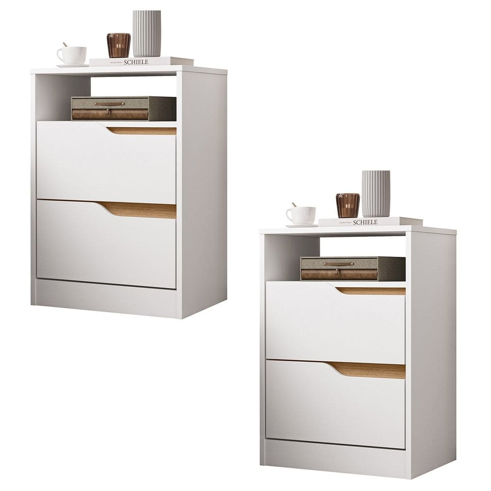 Mesa de Cabeceira com Gavetas Kit 2 Sole Flex Branco/Freijó - Albatroz
