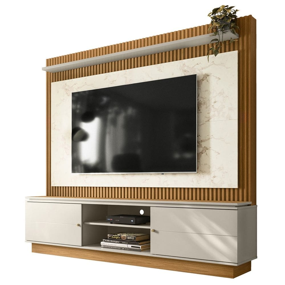 Estante Painel Para TV 75 Pol 215cm Guape Nature/Off Flex L06 - Mpozenato