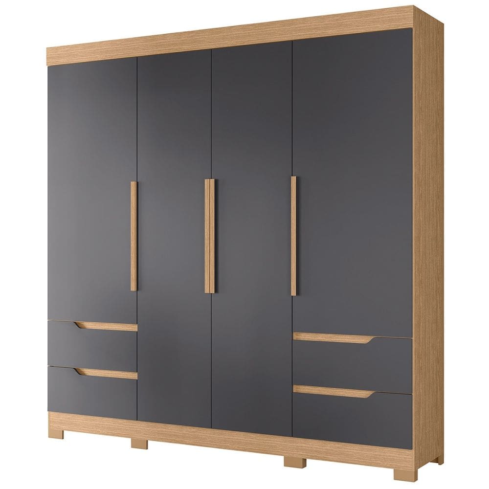 Guarda Roupa Casal 212cm 4 Portas Vivacce Freijó/Titanium   - Albatroz