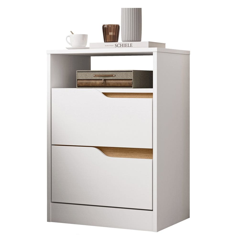 Mesa de Cabeceira 2 Gavetas Sole Flex Branco/Freijó - Albatroz