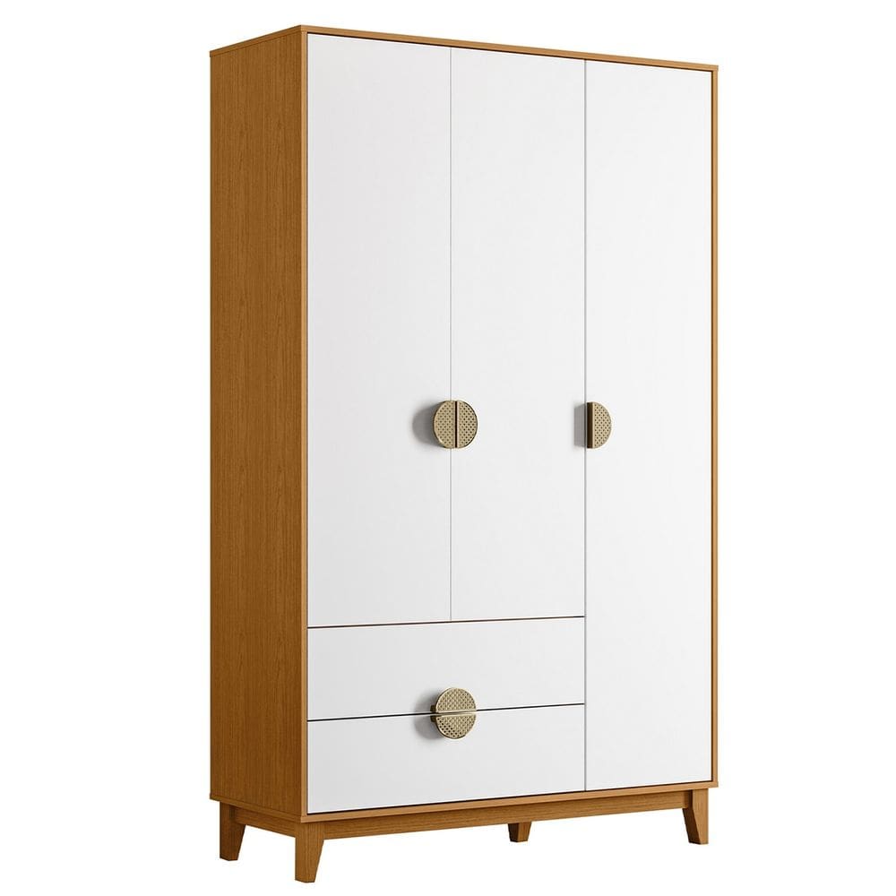 Guarda Roupa Solteiro 120cm 3 Portas Ipê Cinamomo/Branco - Albatroz