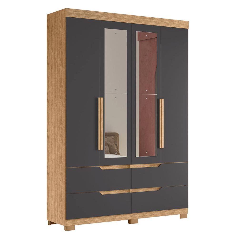 Guarda Roupa Solteiro 160cm com Espelho Doble Freijó/Titanium - Albatroz