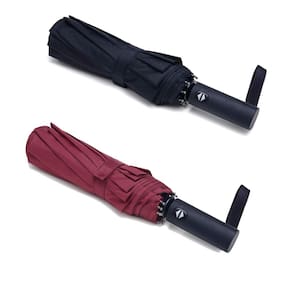 Guarda-chuva de viagem PFFY Windproof Auto Open/Close 8 costelas x2 preto+bordô