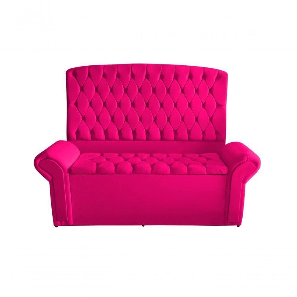 Kit De Quarto Cabeceira De Cama E Calçadeira Baú Dubai King 195 Cm Suede Rosa Pink Do Lar Móveis E Decoração