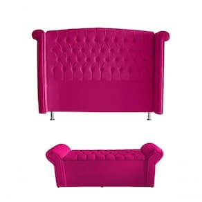 Kit Realeza Cabeceira De Cama E Calçadeira Baú Queen 160 Cm Suede Rosa Pink Do Lar Móveis