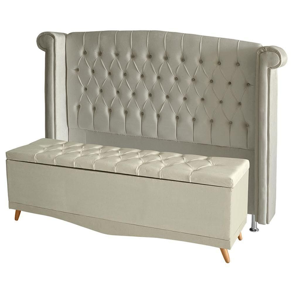 Kit Cabeceira De Cama E Calçadeira Baú Luxo Casal 140 Cm Suede Porcelana Do Lar Móveis