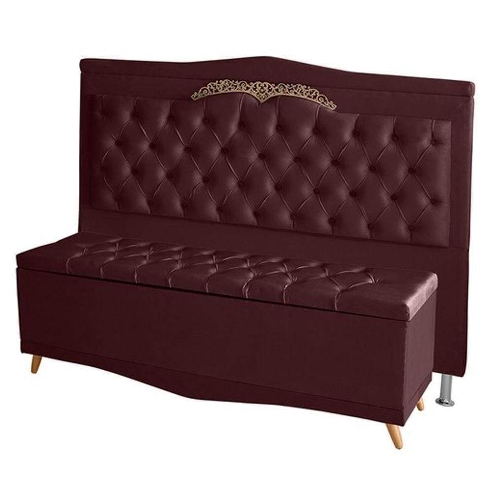 Kit Cabeceira De Cama E Calçadeira Baú Madri King 195 Cm Suede Bordo Do Lar Móveis E Decoração