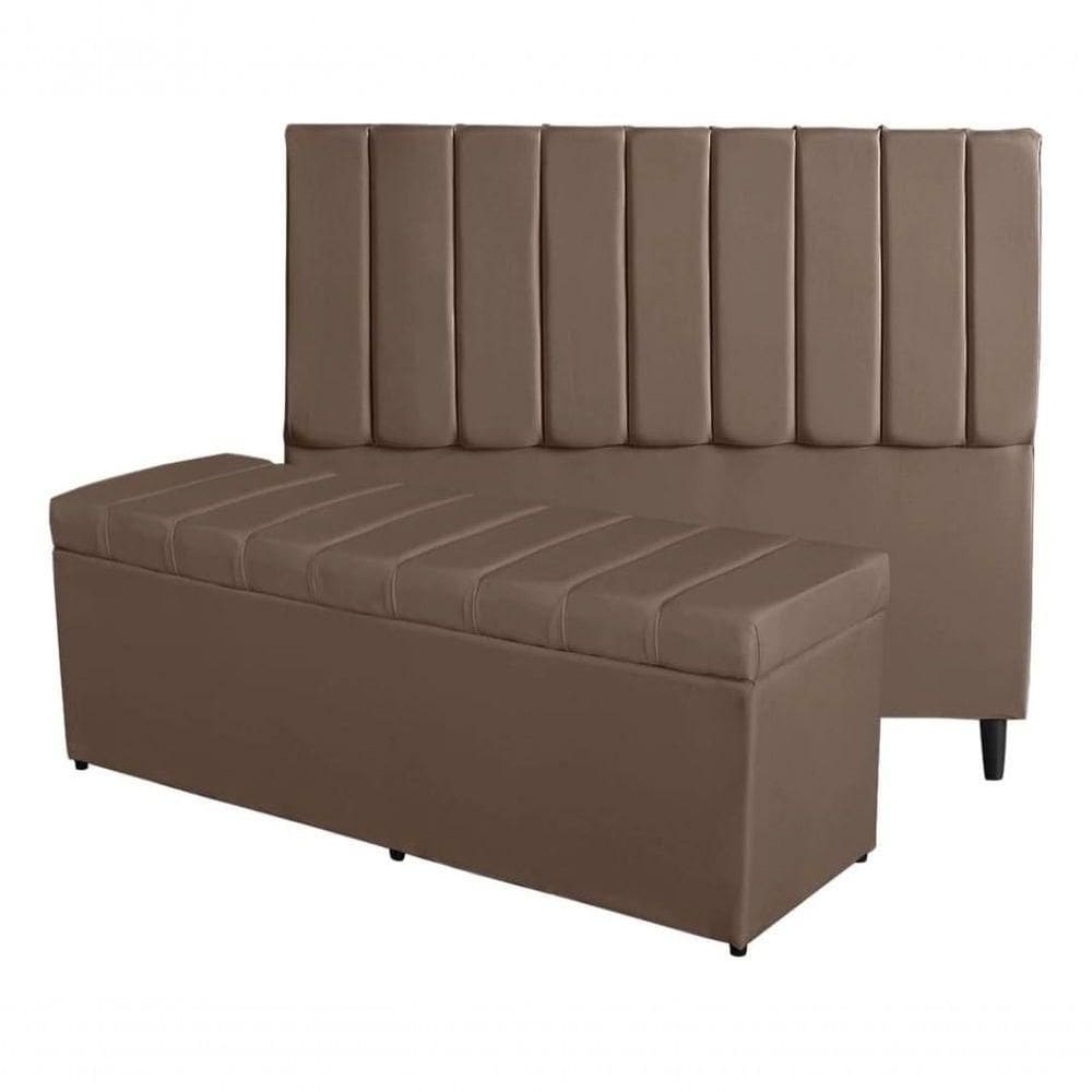 Kit De Quarto Roma Cabeceira De Cama E Calçadeira Baú Casal 140 Cm Suede Marrom Do Lar Móveis E Decoração
