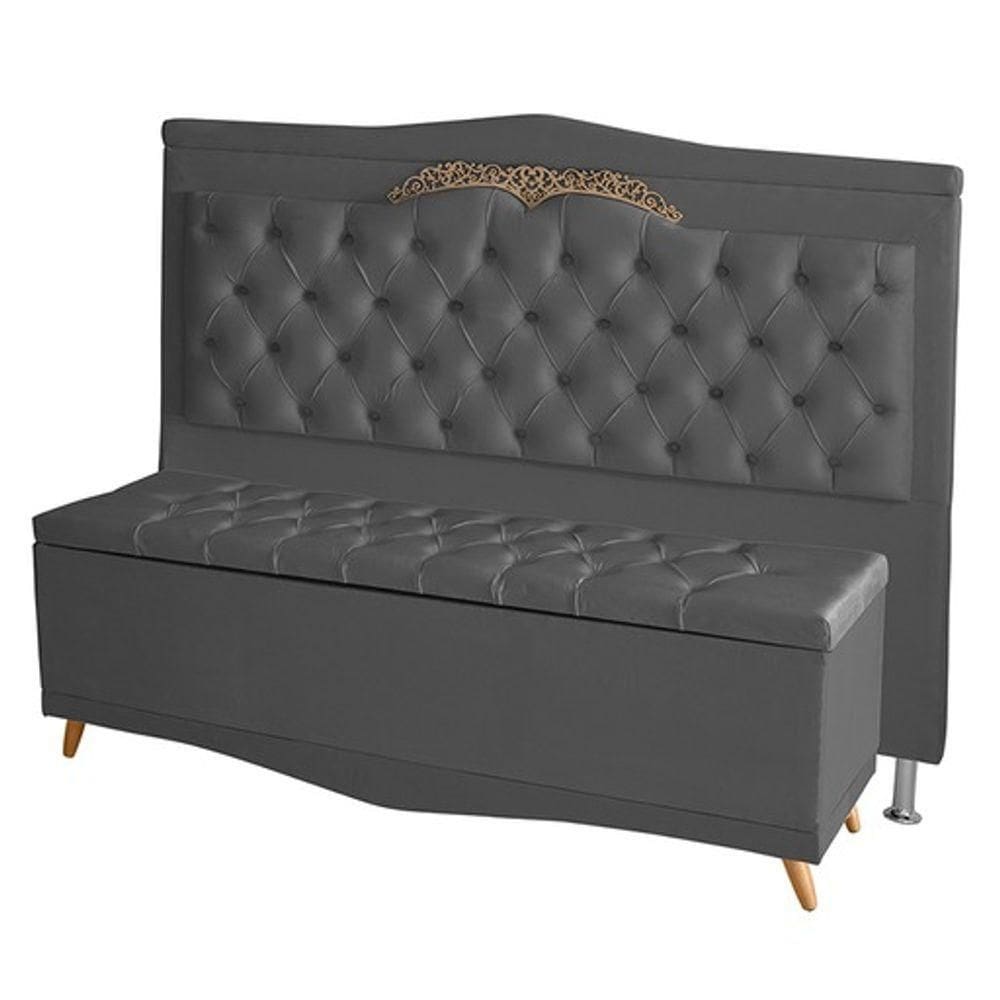 Kit De Cabeceira De Cama E Calçadeira Baú Barcelona King 195 Cm Retro Capitonê Suede Grafite Do Lar Móveis