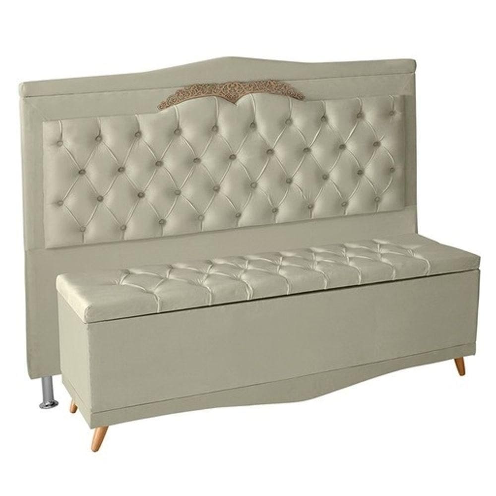 Kit De Cabeceira De Cama E Calçadeira Baú Barcelona King 195 Cm Retro Capitonê Suede Porcelana Do Lar Móveis