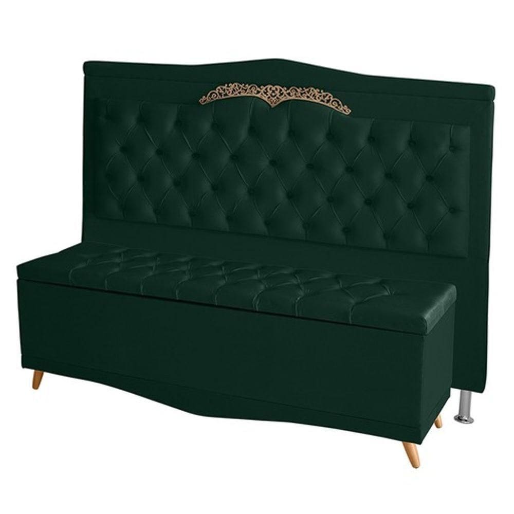 Kit Cabeceira De Cama E Calçadeira Baú Madri King 195 Cm Suede Verde Do Lar Móveis E Decoração