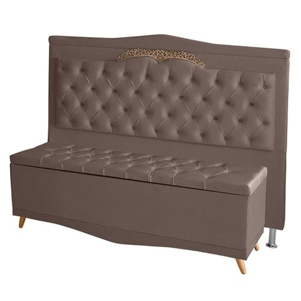 Kit De Cabeceira De Cama E Calçadeira Baú Barcelona Queen 160 Cm Retro Capitonê Suede Rosê Do Lar Móveis