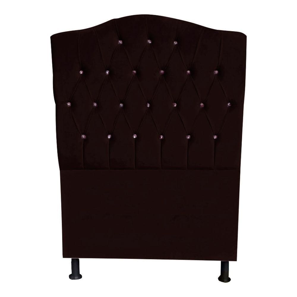 Cabeceira De Cama Princesa Solteiro 90 Cm Botão Strass Suede Marrom Do Lar Móveis