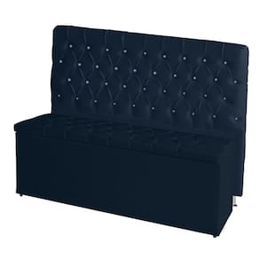 Kit Cabeceira De Cama E Calçadeira Baú Paris Queen 160 Cm Capitonê Suede Azul Marinho Do Lar Móveis