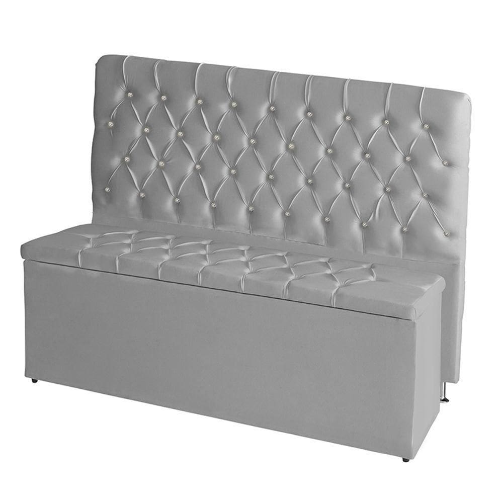 Kit Cabeceira De Cama E Calçadeira Baú Paris Queen 160 Cm Capitonê Suede Prata Do Lar Móveis