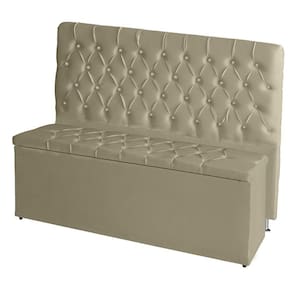 Kit Cabeceira De Cama E Calçadeira Baú Estrela Casal 140 Cm Suede Bege De Casa Móveis E Decoração