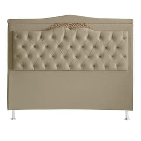 Cabeceira De Cama Barcelona Casal 140 Cm Capitonê Retro Botão Encapados Suede Bege Do Lar Móveis