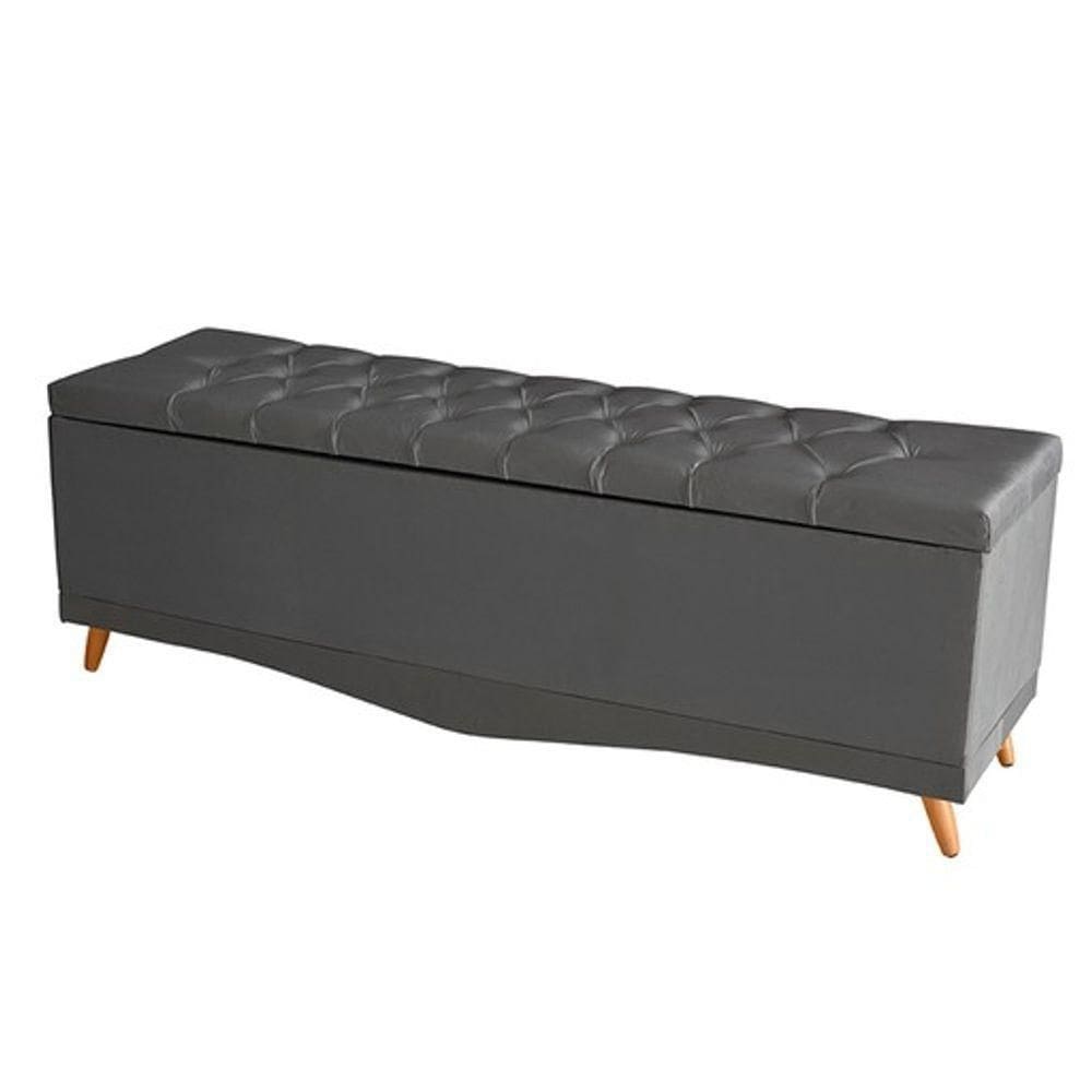 Recamier Calçadeira Baú Barcelona Casal 140 Cm Botão Encapados Pés Palito Suede Grafite Do Lar Móveis