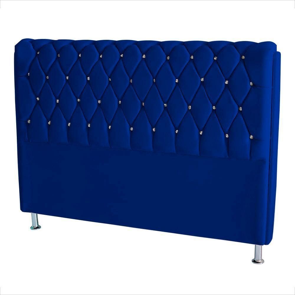 Cabeceira De Cama Londres Casal 140 Cm Suede Botão De Strass Azul Royal Do Lar Móveis E Decoração