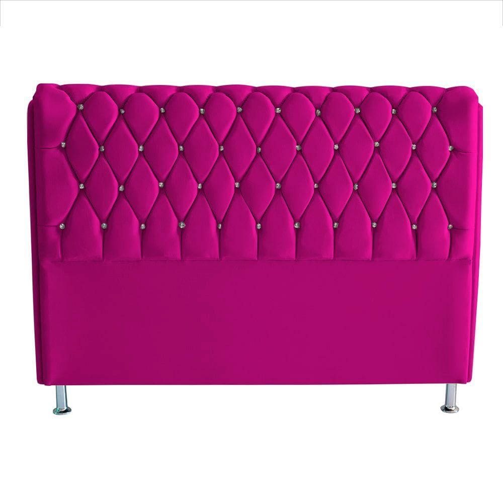 Cabeceira De Cama Londres Casal 140 Cm Suede Botão De Strass Rosa Pink Do Lar Móveis E Decoração