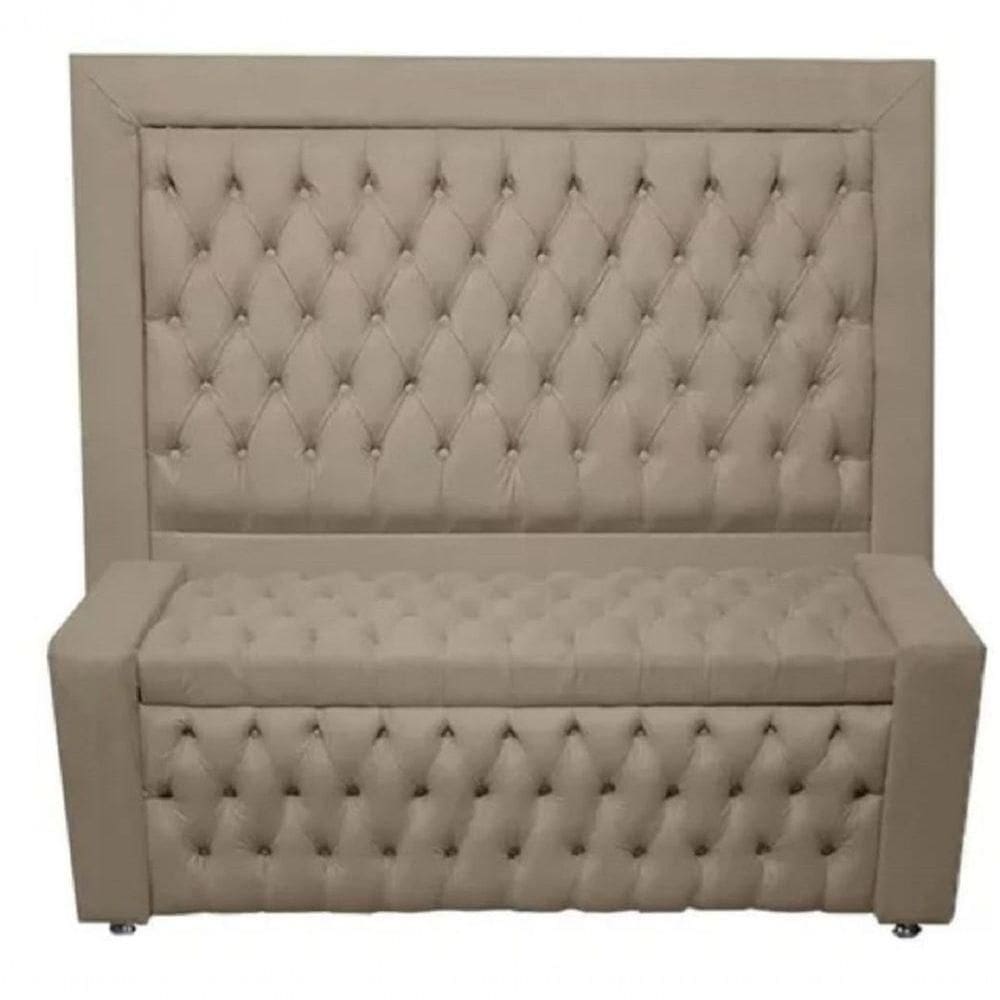 Kit Cabeceira De Cama E Calçadeira Baú Retro Capitonê Botão Encapados Casal 140 Cm Suede Capuccino Do Lar Móveis