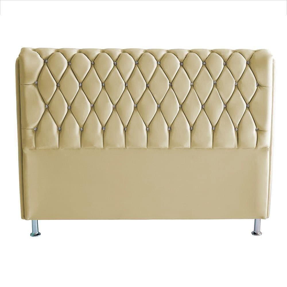 Cabeceira De Cama Jully Queen 160 Cm Botão Strass Suede Bege Do Lar Móveis