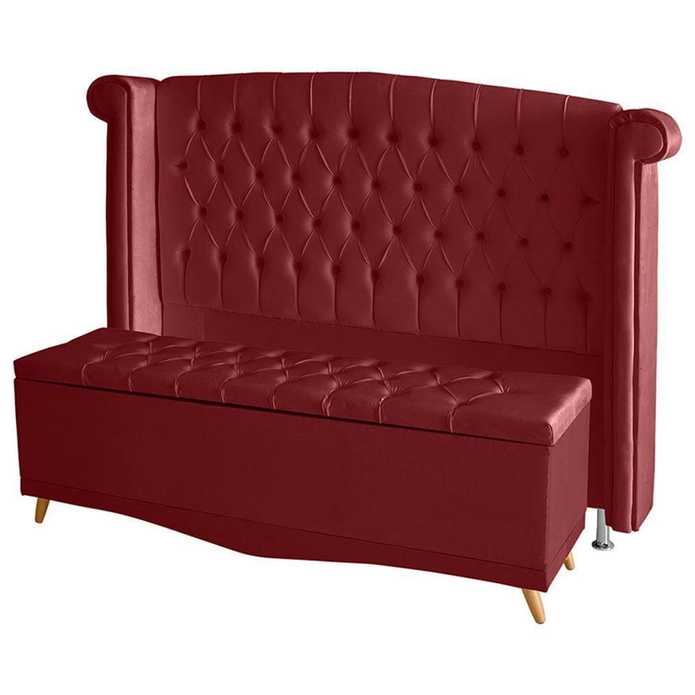 Kit De Quarto Cabeceira De Cama E Calçadeira Baú Toquio Casal 140 Cm Suede Vermelho Do Lar Móveis E Decoração