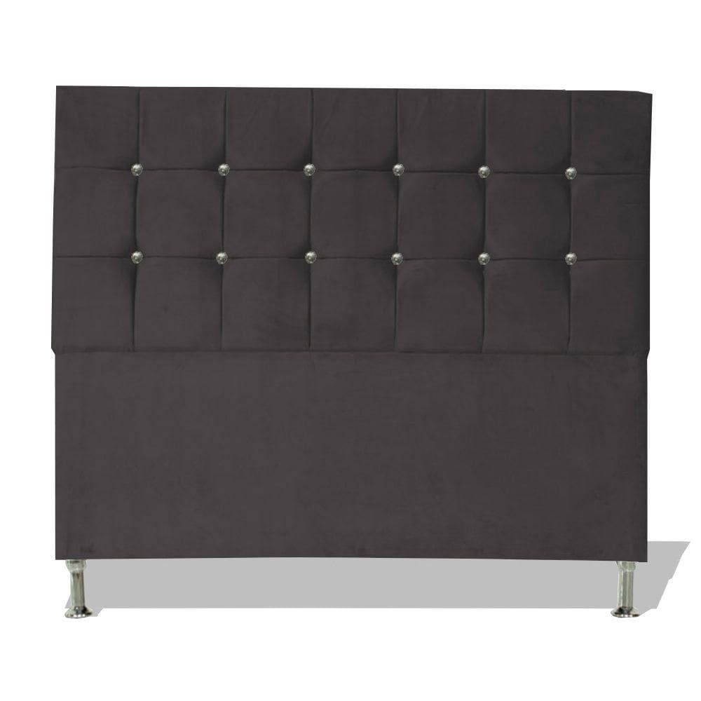 Cabeceira De Cama Cristal Casal 140 Cm Botão Strass Suede Grafite Do Lar Móveis