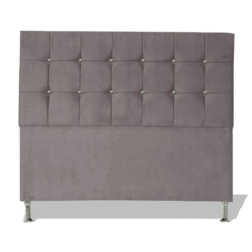 Cabeceira De Cama Cristal King 195 Cm Botão Strass Suede Prata Do Lar Móveis