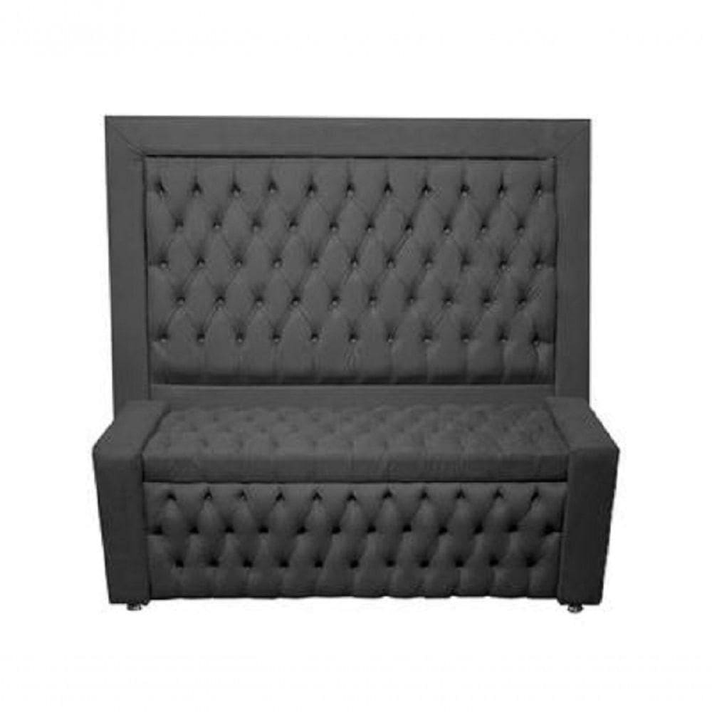 Kit Cabeceira De Cama E Calçadeira Baú Retro Capitonê Botão Encapados King 195 Cm Suede Grafite Do Lar Móveis